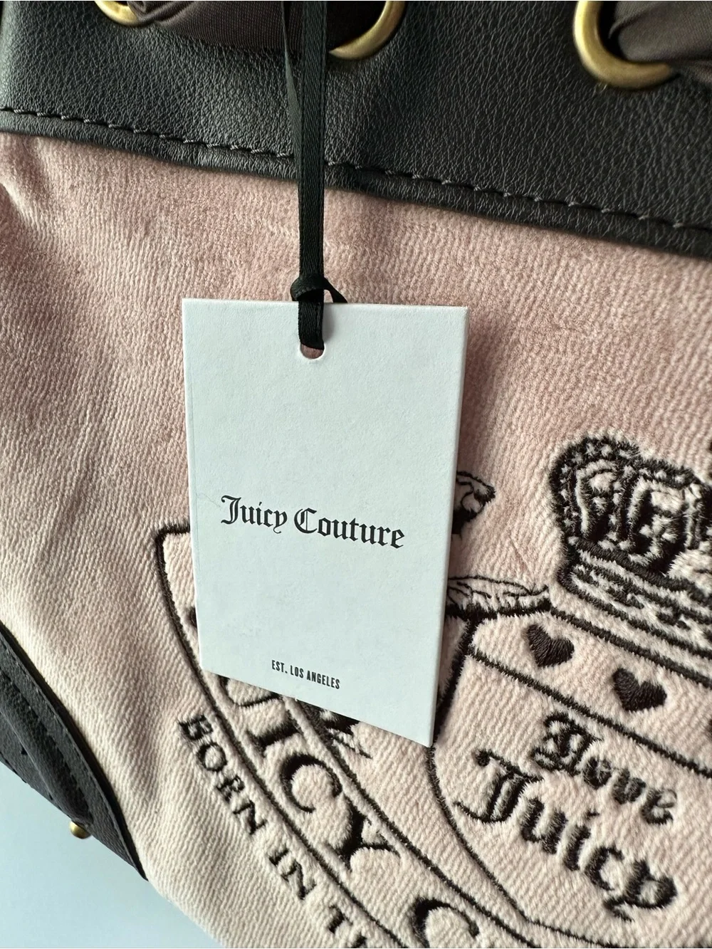 Juicy Couture Pink and Brown Logo Shoulder Bag with Heart Charm